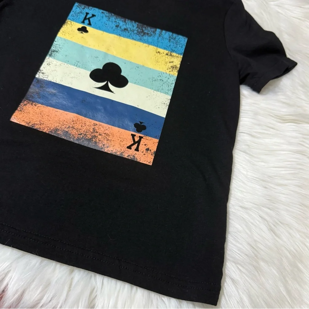 SHEIN Youth Boy Size 7Y Black Short Sleeve Tee with Colorful Card Design